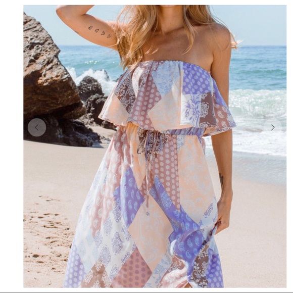 Most Fabulous Boho Strapless Floral Ruffle Dress wih slit - Picture 5 of 5